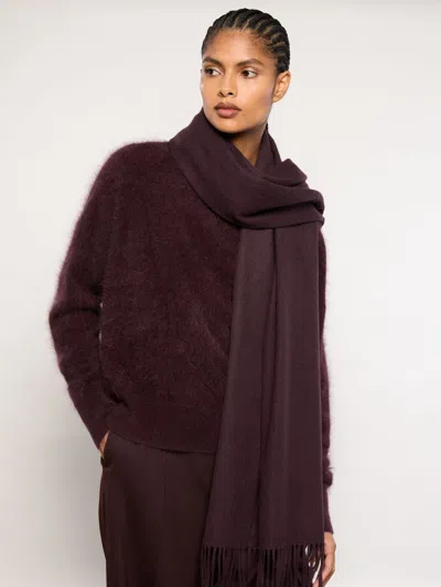 Reiss Womens Burgundy Picton Fringed Wool And Cashmere Scarf In Burgundy
