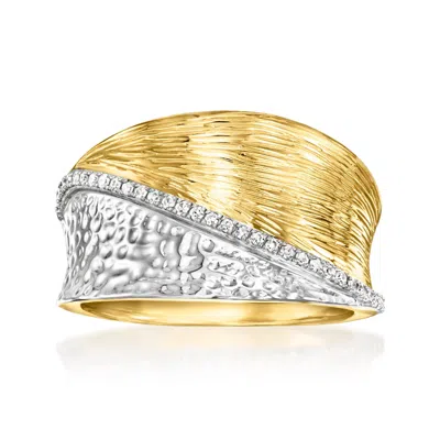 Ross-simons Diamond Striped Ring In Sterling Silver And 18kt Gold Over Sterling In Gold