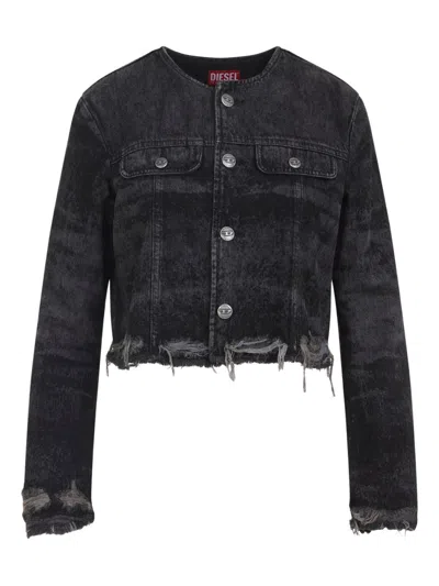 Diesel De-graffy Cropped Denim Jacket In Black