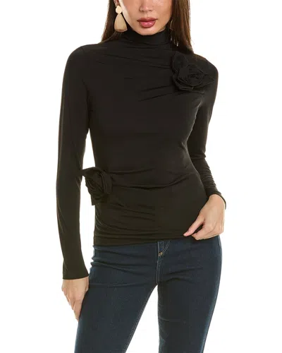 Gracia Turtleneck Applique Top In Black
