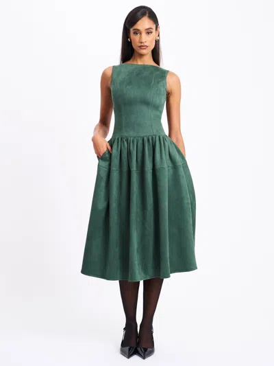 Miss Circle Women Laila Green Suede Boat Neck Backless Midi Dress In Green