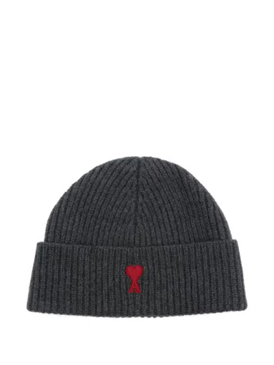 Ami Alexandre Mattiussi Ami Paris Ami Paris De Coeur Wool Beanie In Gray