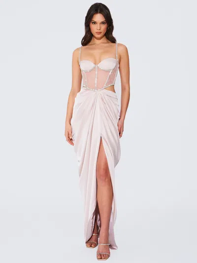 Miss Circle Women Cadence Champagne Satin Crystal Embellished Corset Dress In White