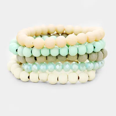 Fashnzfab 5pcs Wood Faceted Beaded Stretch Bracelets In Multi