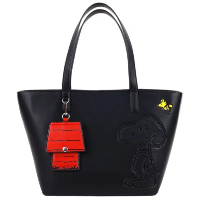 Daniele Nicole Danielle Nicole Peanuts Snoopy Minimal Black Tote Bag With Doghouse Cardholder In Black