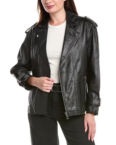 Maje Leather Jacket In Black