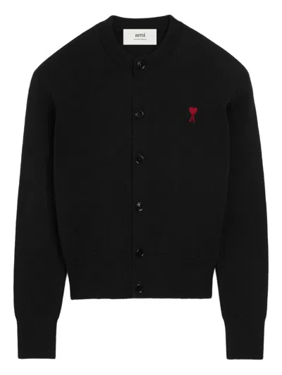 Ami Alexandre Mattiussi Wool Cardigan With Round Neck And Long Sleeves In Black