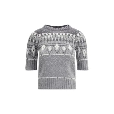 Ermanno Scervino Fair Isle-knit Short-sleeved Top In Gray