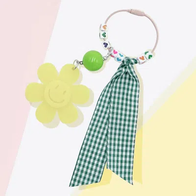Fashnzfab Smile Flower Heart Gingham Ribbon Bag Charm / Keychain In Yellow