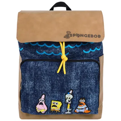 Nick Spongebob Spongebob Denim & Nubuck Backpack With Embroidered Patch In Multi
