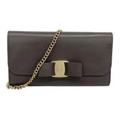 Pre-owned Ferragamo Leather Chain/shoulder Wallet () In Brown
