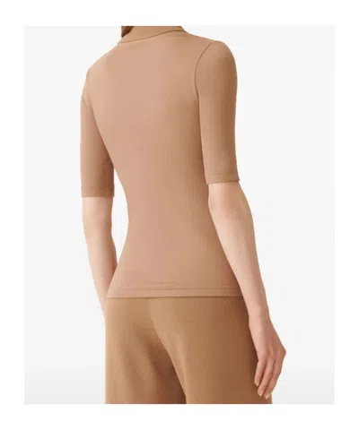 Fabiana Filippi Short Sleeve T-shirt With Knit Collar And Pins In Brown