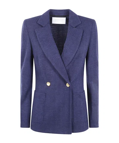 Harris Wharf London Herringbone Double-breasted Jacket In Black