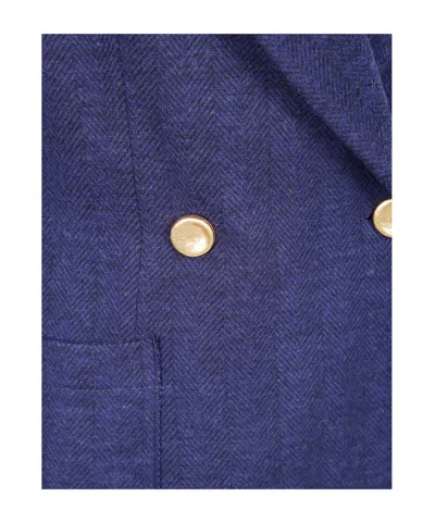 Harris Wharf London Herringbone Double-breasted Jacket In Black