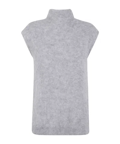 Antonelli High-neck Alpaca Top In Gray