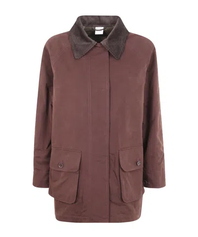 Aspesi Corduroy Collar Long Sleeve Coat In Burgundy