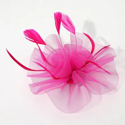 Fashnzfab Mesh Flower Feather Mesh Fascinator / Headband In Pink
