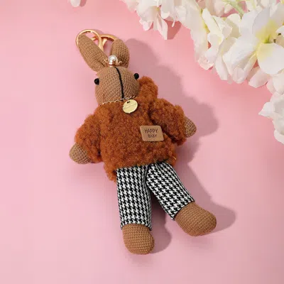 Fashnzfab Stylish Bunny Plush Doll Keychain / Bag Charm In Brown
