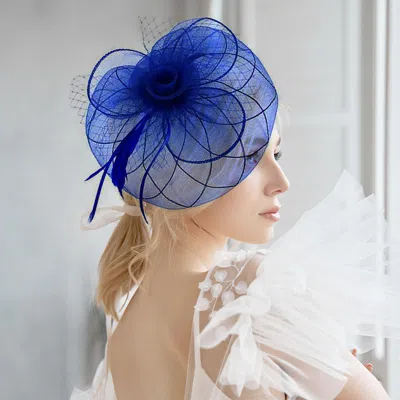 Fashnzfab Feather Mesh Flower Fascinator / Headband In Blue