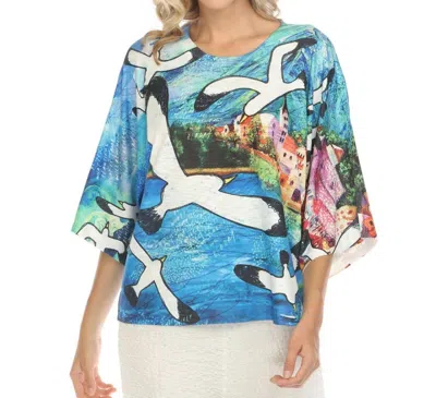 Inoah Coastal Short Sleeve Top In Blue In Blue