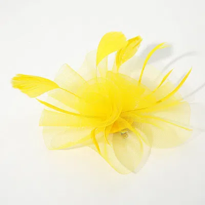 Fashnzfab Mesh Flower Feather Mesh Fascinator / Headband In Yellow