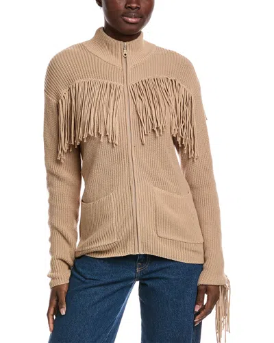 Minnie Rose Shaker Zip Sweater In Brown