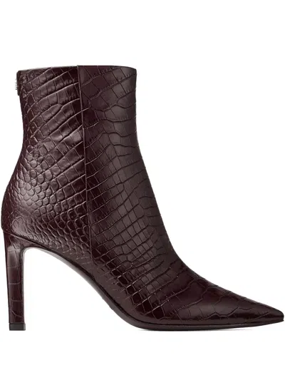Jimmy Choo Croc-embossed Leather Ankle Boots With Pointed Toe In Brown
