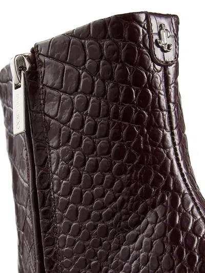 Jimmy Choo Croc-embossed Leather Ankle Boots With Pointed Toe In Brown