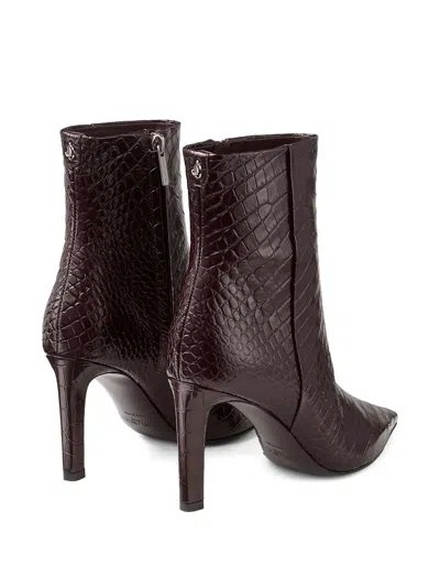 Jimmy Choo Croc-embossed Leather Ankle Boots With Pointed Toe In Brown