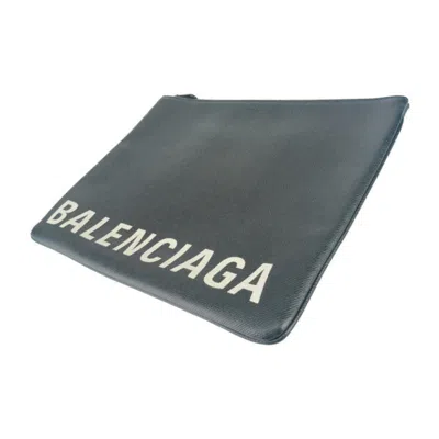 Pre-owned Balenciaga Black White Leather Clutch Bag Pouch ()