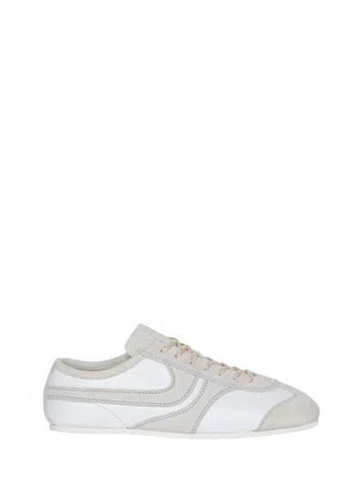 Dries Van Noten Leather Sneakers Low Profile Suede Panels Rubber Sole In White
