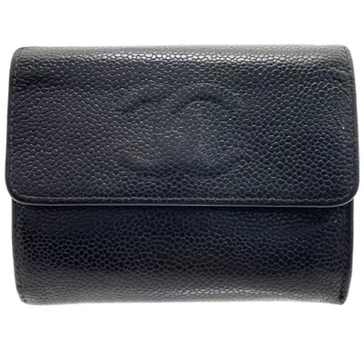Pre-owned Chanel Black Grained Calfskin Wallet (tri-fold) ()
