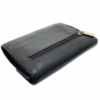 Pre-owned Chanel Black Grained Calfskin Wallet (tri-fold) ()