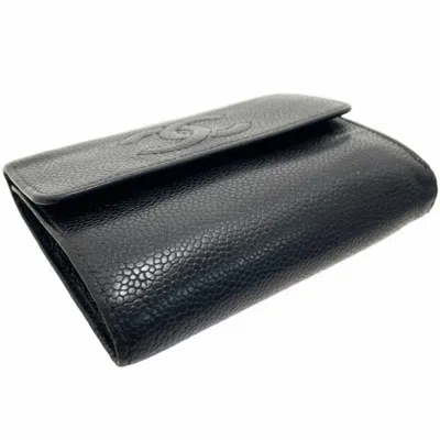 Pre-owned Chanel Black Grained Calfskin Wallet (tri-fold) ()