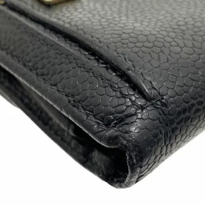 Pre-owned Chanel Black Grained Calfskin Wallet (tri-fold) ()