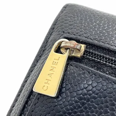 Pre-owned Chanel Black Grained Calfskin Wallet (tri-fold) ()