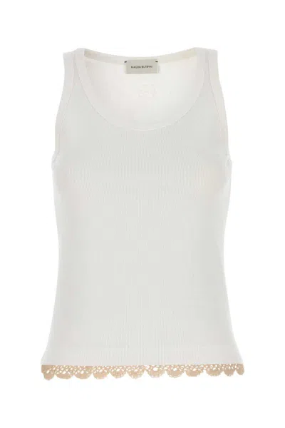 Magda Butrym Lace Trim Ribbed Texture Scoop Neck Top In White