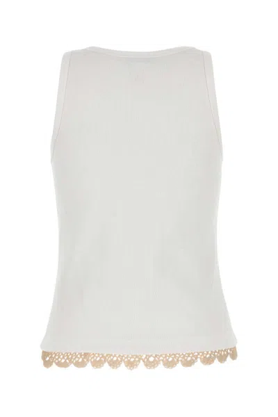 Magda Butrym Lace Trim Ribbed Texture Scoop Neck Top In White
