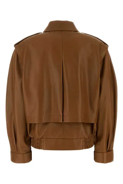 Saint Laurent Leather Jacket With Elasticated Hem And Long Sleeves In Brown