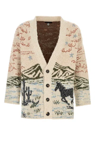Alanui Graphic Pattern Long Sleeve Wool Cardigan In Multi