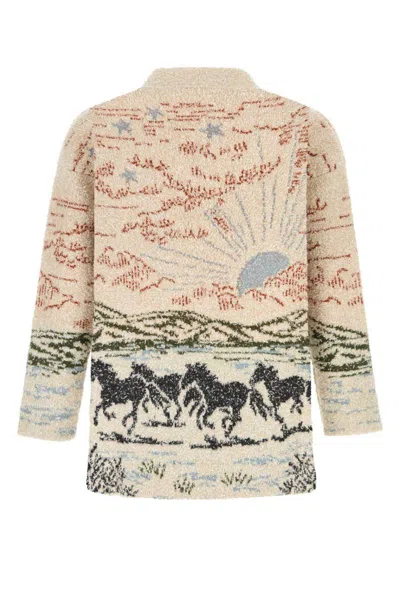 Alanui Graphic Pattern Long Sleeve Wool Cardigan In Multi