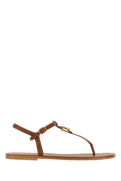 Chloé Leather Thong Sandals Featuring Embellishments In Brown