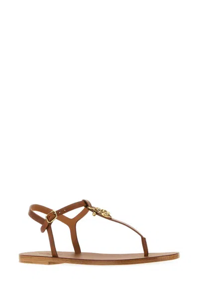 Chloé Leather Thong Sandals Featuring Embellishments In Brown