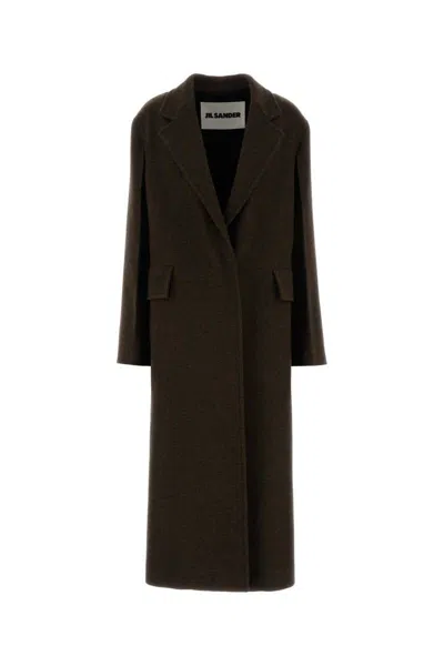 Jil Sander Long Wool Coat Featuring Flap Pockets In Brown