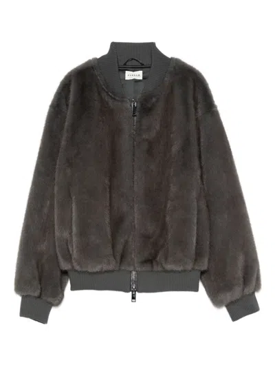 P.a.r.o.s.h Faux-fur Bomber Jacket In Gray