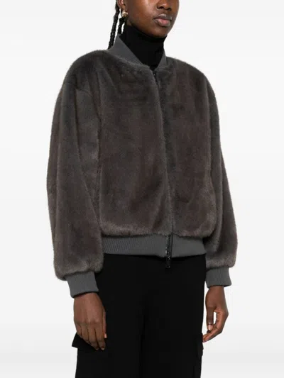 P.a.r.o.s.h Faux-fur Bomber Jacket In Gray