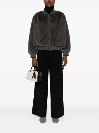 P.a.r.o.s.h Faux-fur Bomber Jacket In Gray