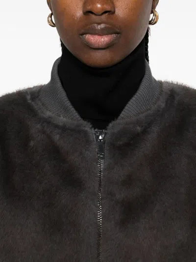 P.a.r.o.s.h Faux-fur Bomber Jacket In Gray