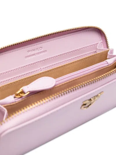 Pinko Double Swallow Swallow Logo Zipper Wallet In Pink