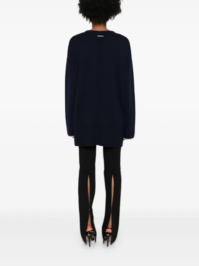 Pinko Long-sleeved Cardigan Sweater With Deep V-neck In Blue